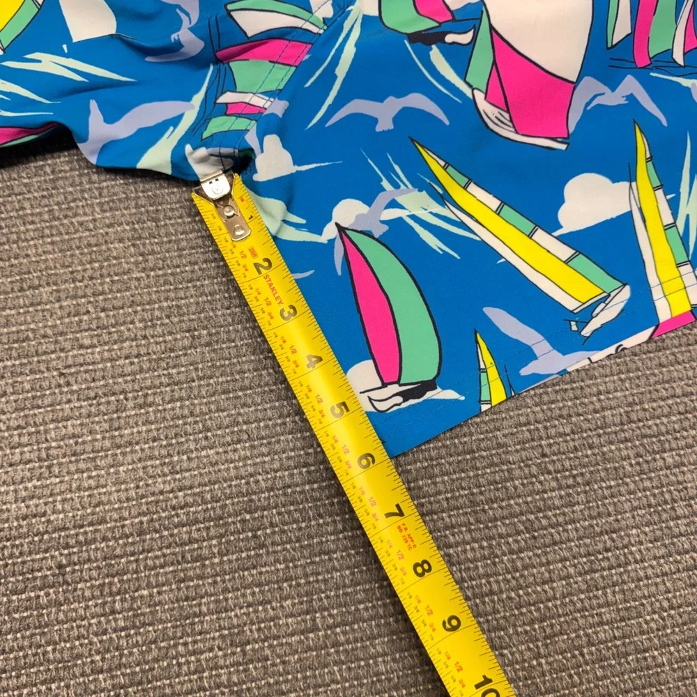Vineyard Vines Mens Sailboat Print Performance Swim Trunks Blue Pink Large 7in